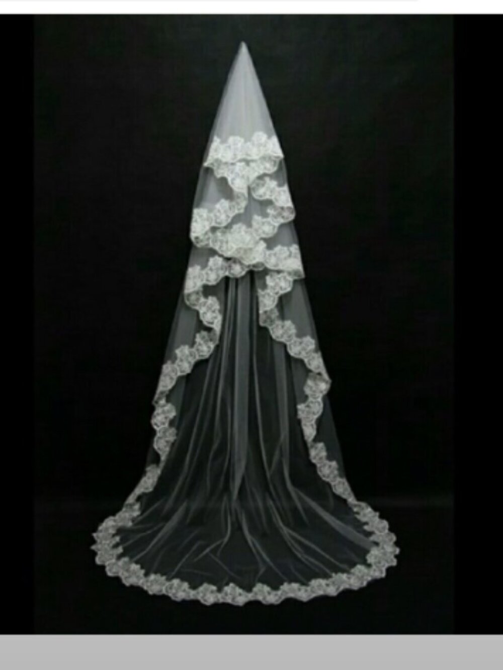 Cathedral Length White Floral Lace Mantilla Style Veil Without Comb